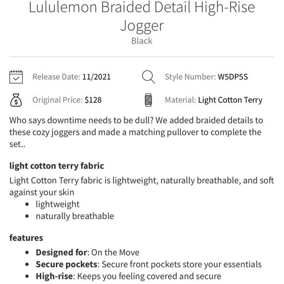 Lululemon Braided Detail High-Rise Jogger in Black Size 12 - Picture 8 of 8